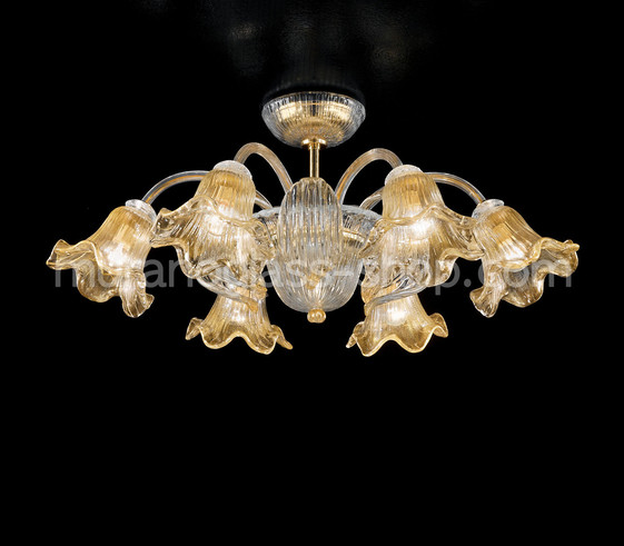 Plafond série 2405, Plafonnier avec six cristaux de lumière et de feuilles d'or