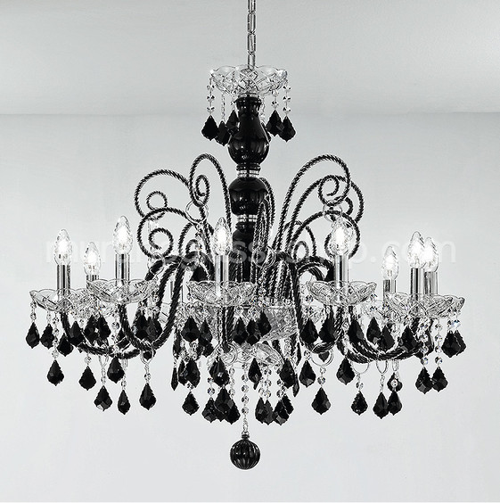 Lustre lumineux Bohême, 1059 série bohème lustre, 12 lumières, cristal et noir