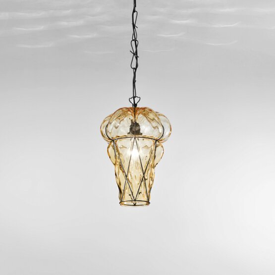 Lanterne Tiepolo, Lanterne couleur ambre avec finitions en acier brut