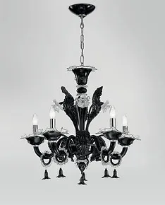 Lustre noir et cristal avec six lumières