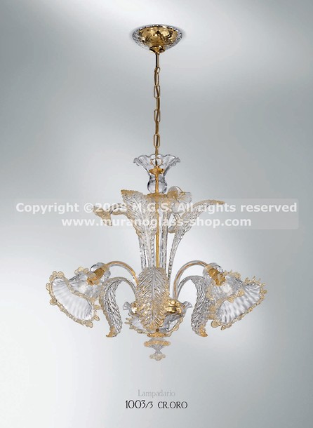 Lustres série 1003, Lustre en cristal à décor d'or à trois lumières