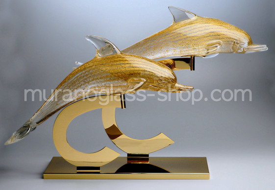 Couple de dauphins, Paire de dauphins décoré tout l'or