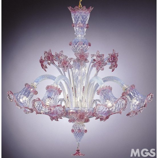 Lustre Rosato, Lampe opale et la décoration rose à cinq lumières