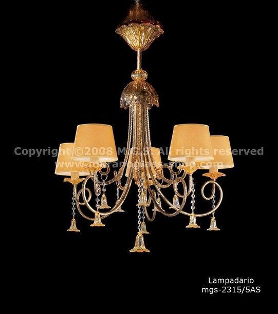 Lustre avec abat-jour série 2315, Lustre avec une décoration orange à abat-jour lampes six