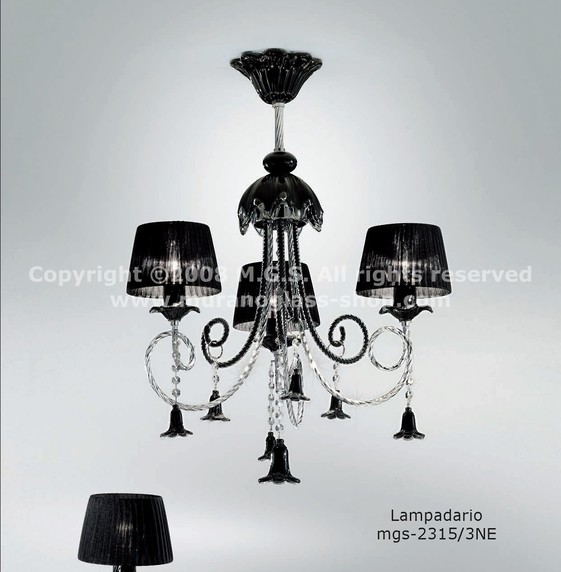Lustre avec abat-jour série 2315, Lustre avec abat-jour à cinq lumières en noir