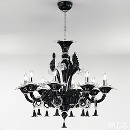 Lustre noir et cristal avec huit lumières