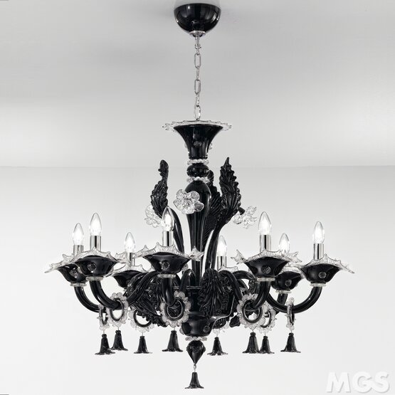 Lustre Giustinian, Lustre noir et cristal avec huit lumières