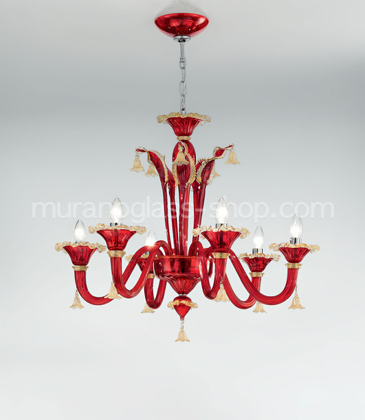 Lustres série 2575, Lustre rouge et or avec six lumières