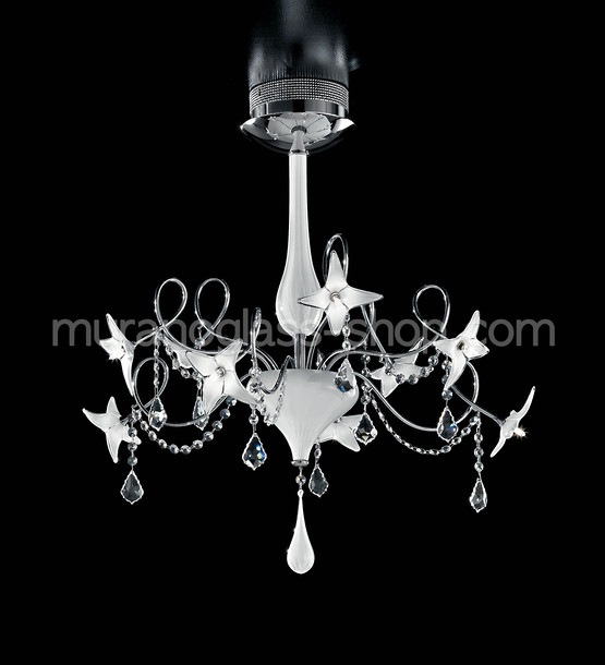Lustres série 287, Lustre moderne avec des fleurs, blanc