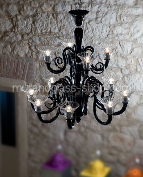 Lustres série 1388, Lustre noir et cristal à neuf lumières