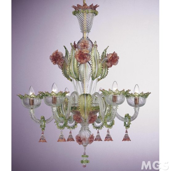 Lustre Dorigato, chandelier vert et décoration d'or