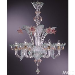 Lustre avec détails en or rubis et aigue-marine à cinq lumières