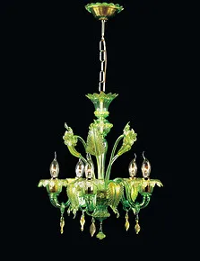 Lustre à cinq lumières en vert or