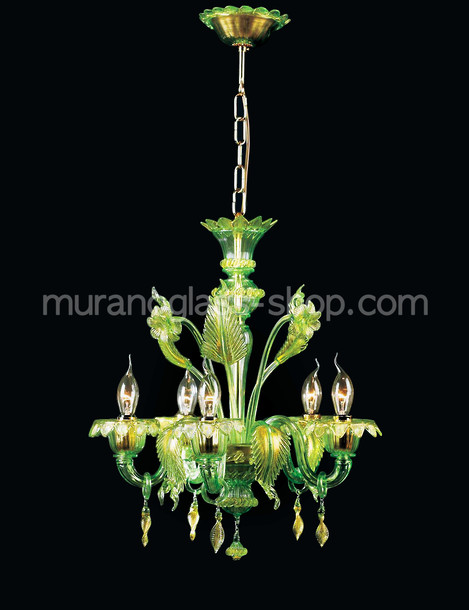 Lustre Barovier, Lustre à cinq lumières en vert or