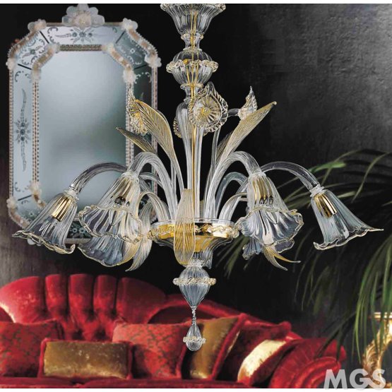 Lustgren Lustre, Lustre en cristal d'or avec trois lumières