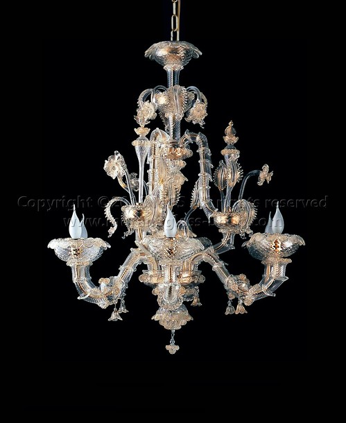Lustres taper série Ca 'Rezzonico 7754, Lustre Rezzonico cristal et d'or Ca '