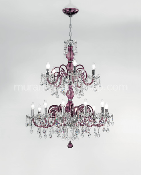 Lustre lumineux Bohême, Lustre couleur vert océan avec détails en cristal