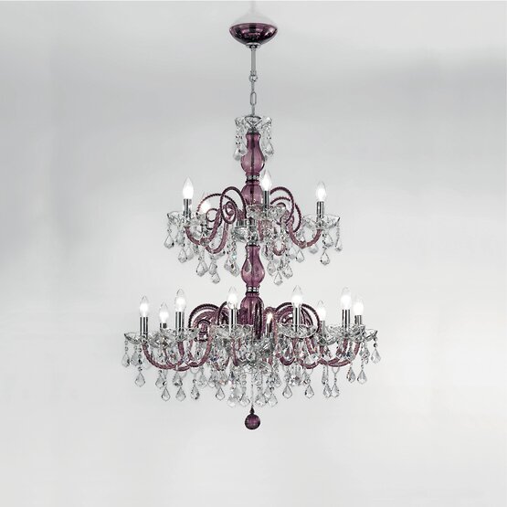Lustre lumineux Bohême, Lustre de couleur bleue avec des détails en cristal