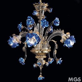 Lustre en cristal avec pâte dorée et bleue