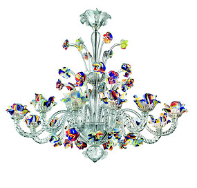 Lustre en cristal avec des fleurs multicolores de trois à six lumières