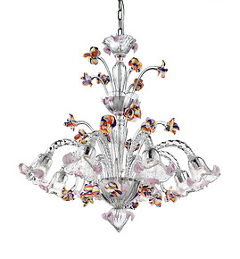 Lustre en cristal avec des fleurs colorées