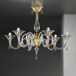 Lustre en cristal avec ambre à six lumières