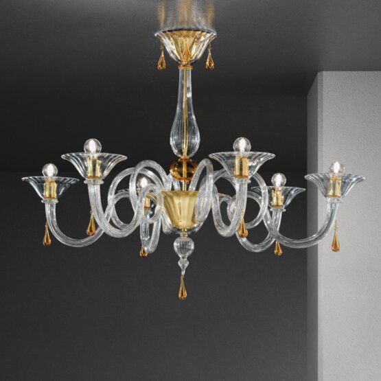 Lustre Dolfin, Lustre en cristal avec ambre à six lumières