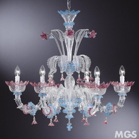 Damasco Chandelier, Lustre en couleurs rose et bleu clair