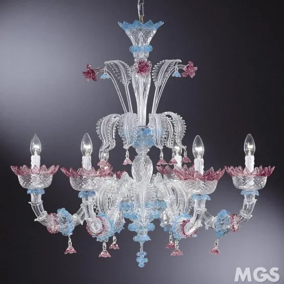 Damasco Chandelier, Lustre rose et bleu