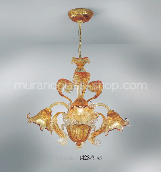 Lustre 1428, 1428 lustre, 6 lumières, ambre submergée