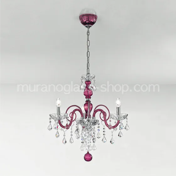 Lustre lumineux Bohême, Lustre série bohème 1059, 3 lumières, couleur cristal et rouge