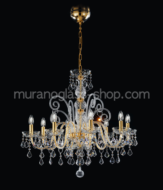 Lustre lumineux Bohême, cristal de Bohême type chandelier six lumières