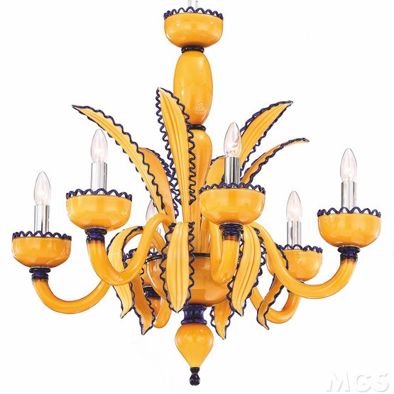 Lustre à rayures extérieures, Lustre pâtes jaunes et bords extérieurs à dix lumières