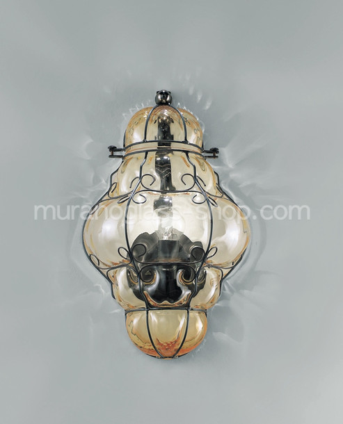 Applique murale lanterne, Applique en cristal avec finitions en acier brut
