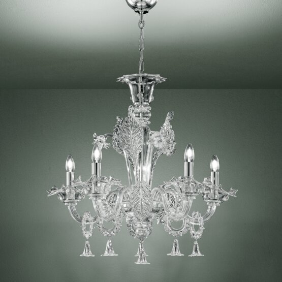 Lustre Giustinian, Chandelier 24k décoration or à cinq lumières