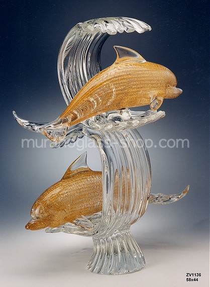 Paire de dauphins 1136, Chevauchement Dolphins couple de verre d'onde