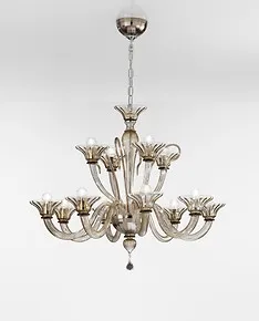 Lustre à douze lumières cristal fum