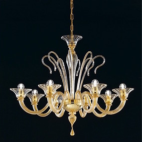Lustre avec six lumières décoration en cristal d'or