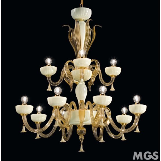 Lustre Foscari, Chandelier fumer et or 24k