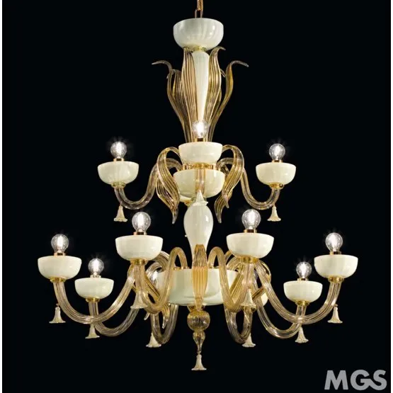 Lustre Foscari, Lustre dans le lait blanc et ivoire avec or 24k