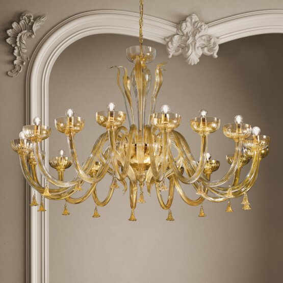 Lustre Foscari, Chandelier fumer et or 24k