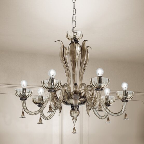 Lustre Foscari, Chandelier fumer et or 24k