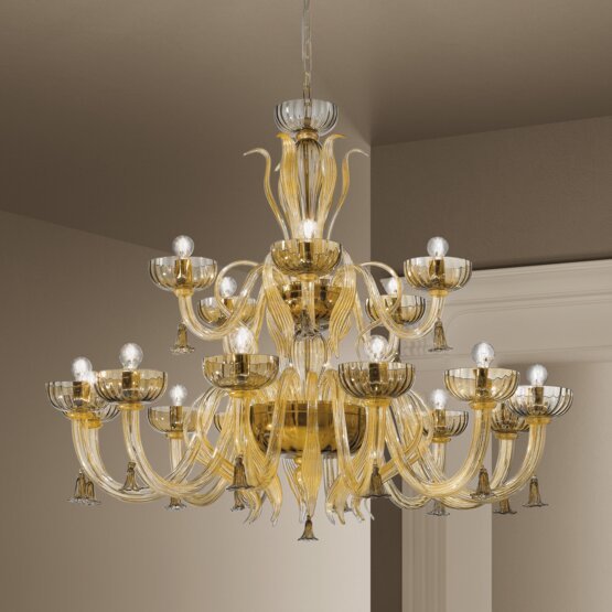 Lustre Foscari, Chandelier fumer et or 24k