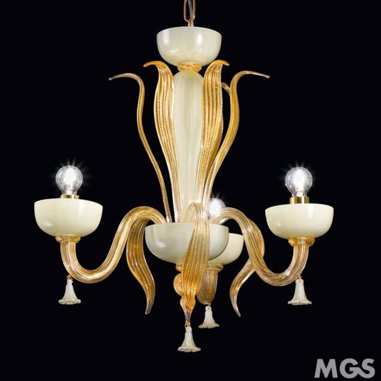 Lustre Foscari, Lustre dans le lait blanc et ivoire avec or 24k