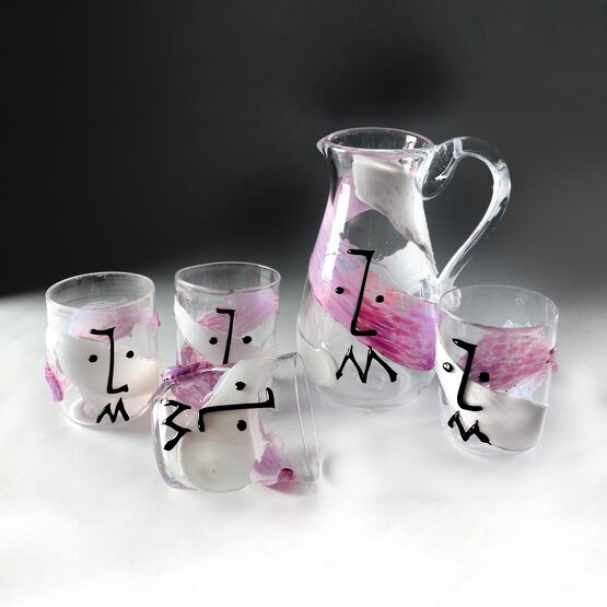 Ensemble de verres et carafes Picasso, Set Picasso en blanc lait et violet