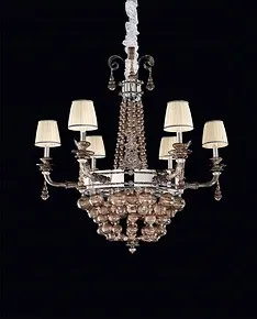 Lustre avec des boules de cristal soufflé à fumer, finition argent