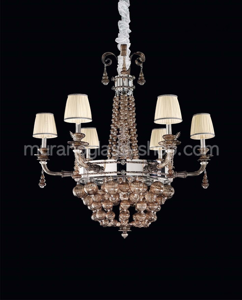 2759 lustre, Lustre avec des boules de cristal soufflé à fumer, finition argent