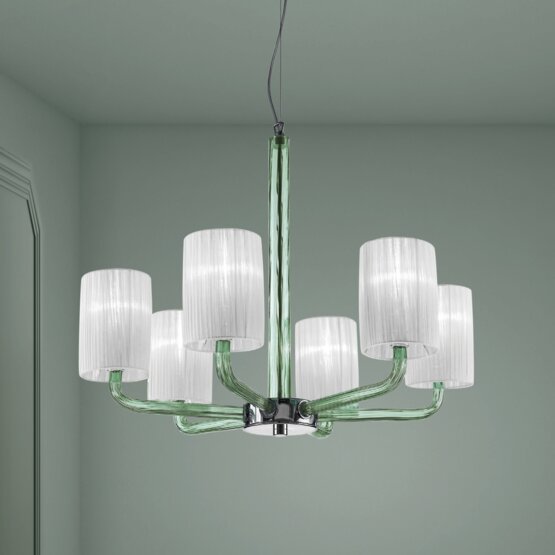 Can Can Chandelier, Lustre en cristal clair avec abat-jour de couleur blanche