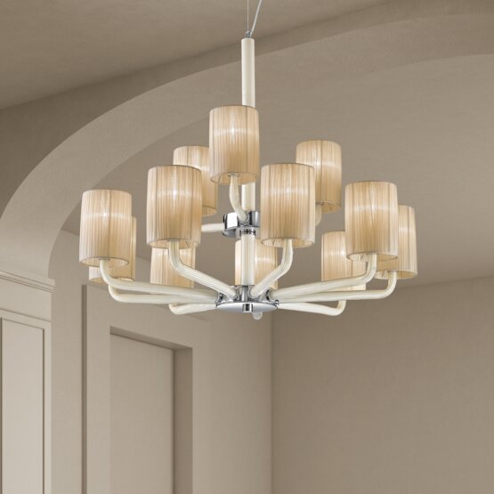 Can Can Chandelier, Lustre avec abat-jour blanc laiteux et de l'ivoire