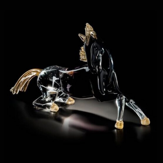Cheval assis, Cheval assis en cristal dégradé noir et or 24 carats
